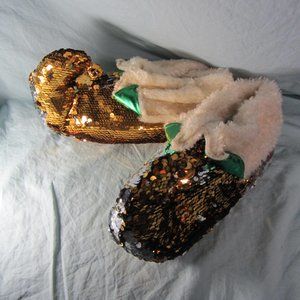 gold silver sequin Dan Dee elf slippers NWOT sz L/XL 9-11 (w2076)